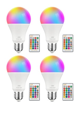 4Pcs RGBW Smart LED Light Bulb 24 Color Changing Bulb With Remote Control Smart Bulb With 16 Million Color Range E27-18W Bulb 50000 Hour Lifespan 2700K-6500K Color Temperature For Home Room Decoration - pzsku/ZC20EB64BC0ADE8D34CF2Z/45/1746878765/cbad2fd6-1d4a-467a-a064-e935d6efed24