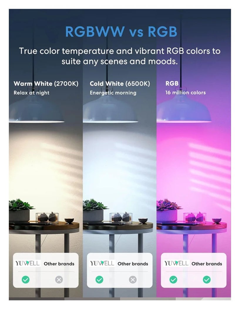 Yuwell - 4Pcs RGBW Smart LED Light Bulb 24 Color Changing Bulb With Remote Control Smart Bulb With 16 Million Color Range E27-18W Bulb 50000 Hour Lifespan 2700K-6500K Color Temperature For Home Room Decoration - Image 1
