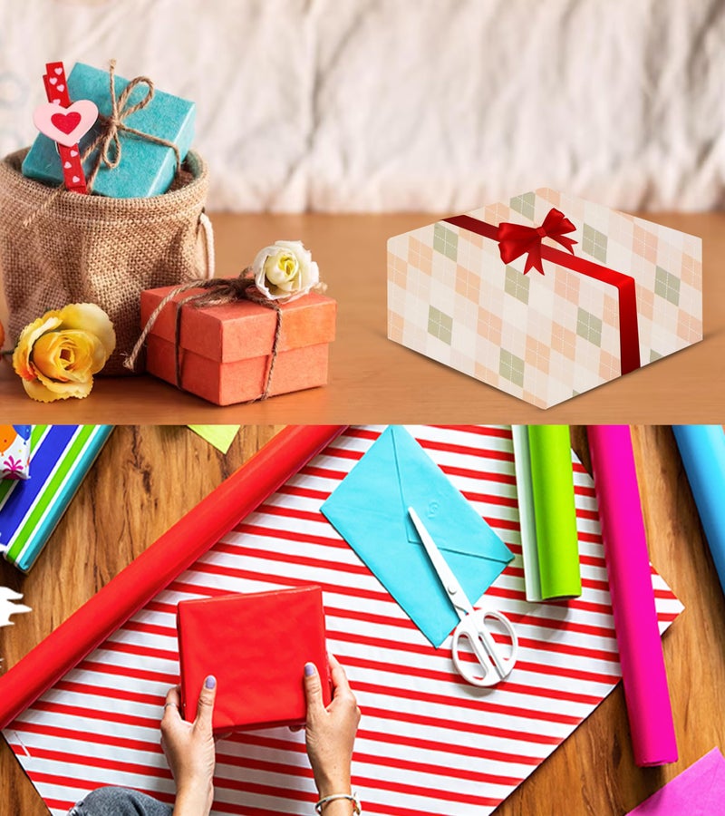 KOSY Gift Wrapping Paper Sheet | Burfi Check Premium Design | 80cm x 50cm 120GSM Pack of 25 Sheets | Best for Home Decor, Birthday, Wedding, Anniversary, Christmas & Festive Occasions Gifts Paking - Image 4