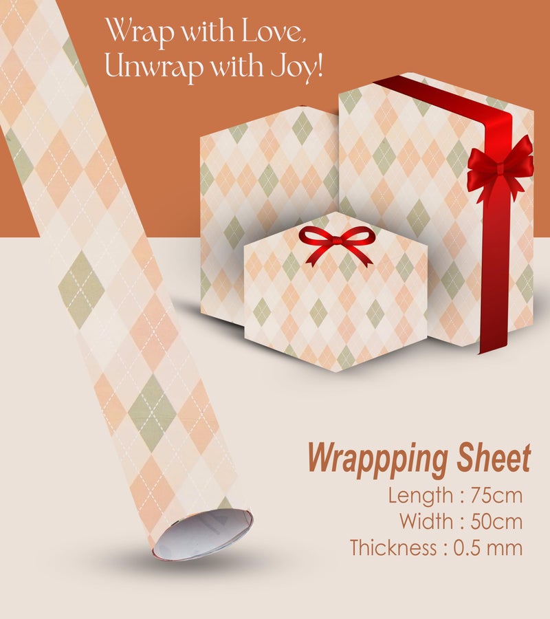 KOSY Gift Wrapping Paper Sheet | Burfi Check Premium Design | 80cm x 50cm 120GSM Pack of 25 Sheets | Best for Home Decor, Birthday, Wedding, Anniversary, Christmas & Festive Occasions Gifts Paking - Image 2