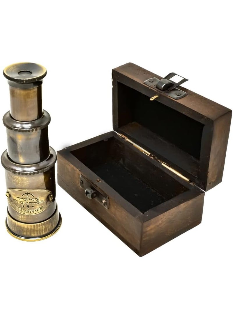 MAGNE NAUTICAL MAGNE NAUTICAL Antique 6 Brass Telescope Mini Brown Color with Wood Box Gift Item Customized Available  - Image 2