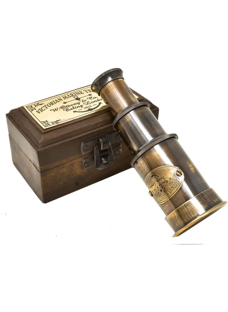 MAGNE NAUTICAL MAGNE NAUTICAL Antique 6 Brass Telescope Mini Brown Color with Wood Box Gift Item Customized Available  - Image 1