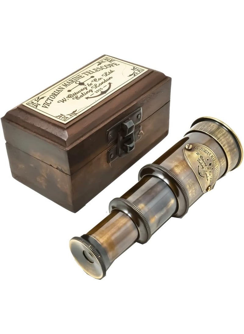 MAGNE NAUTICAL MAGNE NAUTICAL Antique 6 Brass Telescope Mini Brown Color with Wood Box Gift Item Customized Available  - Image 3