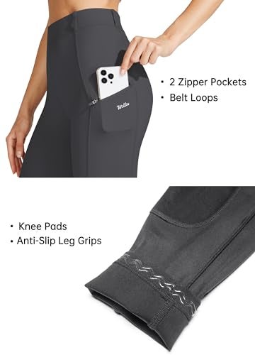 Willit Women's Horse Riding Pants Knee-Patch Equestrian Breeches Horseback Schooling Tights Zipper Pockets Gray L - Image 4