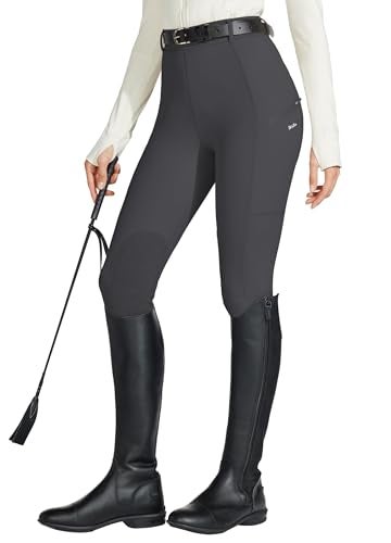 Willit Women's Horse Riding Pants Knee-Patch Equestrian Breeches Horseback Schooling Tights Zipper Pockets Gray L - Image 2