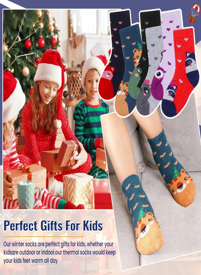 Eocom 6 Pairs Children's Winter Warm Wool Animal Crew Socks Kids Boys Girls Socks(4-7 Years,Heart Animal) - Image 5