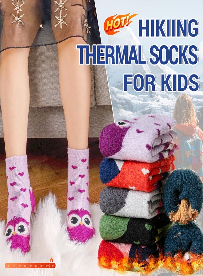 Eocom 6 Pairs Children's Winter Warm Wool Animal Crew Socks Kids Boys Girls Socks(4-7 Years,Heart Animal) - Image 2