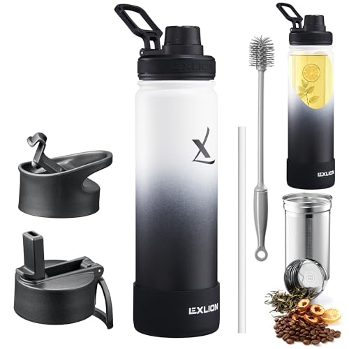 Lexlion Tea Infuser Water Bottle 22 Oz – Triple Wall Insulated Stainless Steel, Loose Leaf & Fruit Strainer, 3 Leakproof Lids, BPA-Free Silicone Sleeve, Reusable Thermal Mug - Image 1