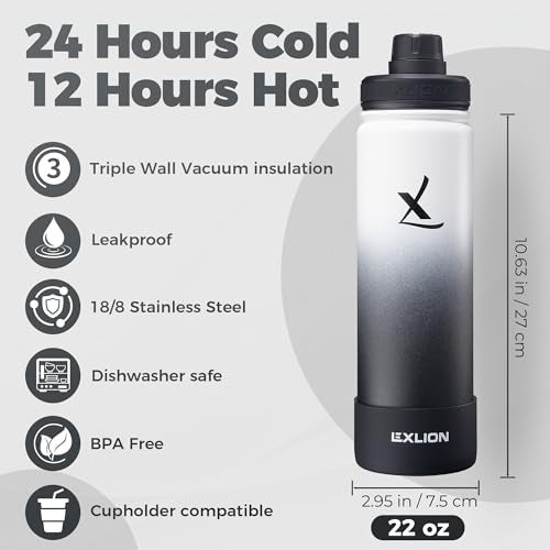 Lexlion Tea Infuser Water Bottle 22 Oz – Triple Wall Insulated Stainless Steel, Loose Leaf & Fruit Strainer, 3 Leakproof Lids, BPA-Free Silicone Sleeve, Reusable Thermal Mug - Image 2