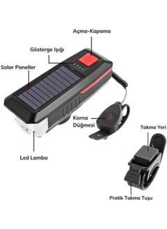 Toyfest Waterproof Solar Powered LED Light Bike Headlight - USB Rechargeable Flashlight with Horn - 11 cm  - Image 3