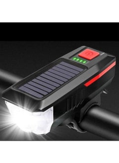 Toyfest Waterproof Solar Powered LED Light Bike Headlight - USB Rechargeable Flashlight with Horn - 11 cm  - Image 2
