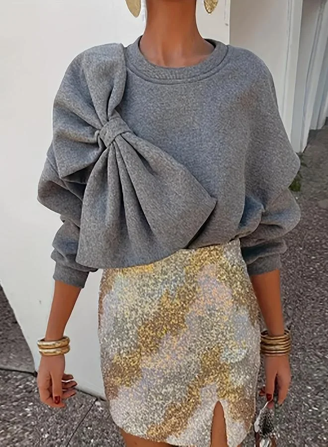 Take Two Grey Sweatshirt with Bow Detail