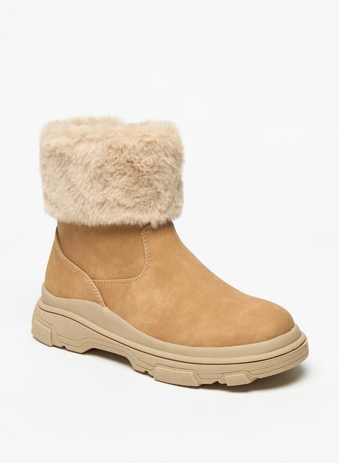 Little Missy Girls Little Missy Plush Detail Ankle Boots with Zip Closure - Image 3