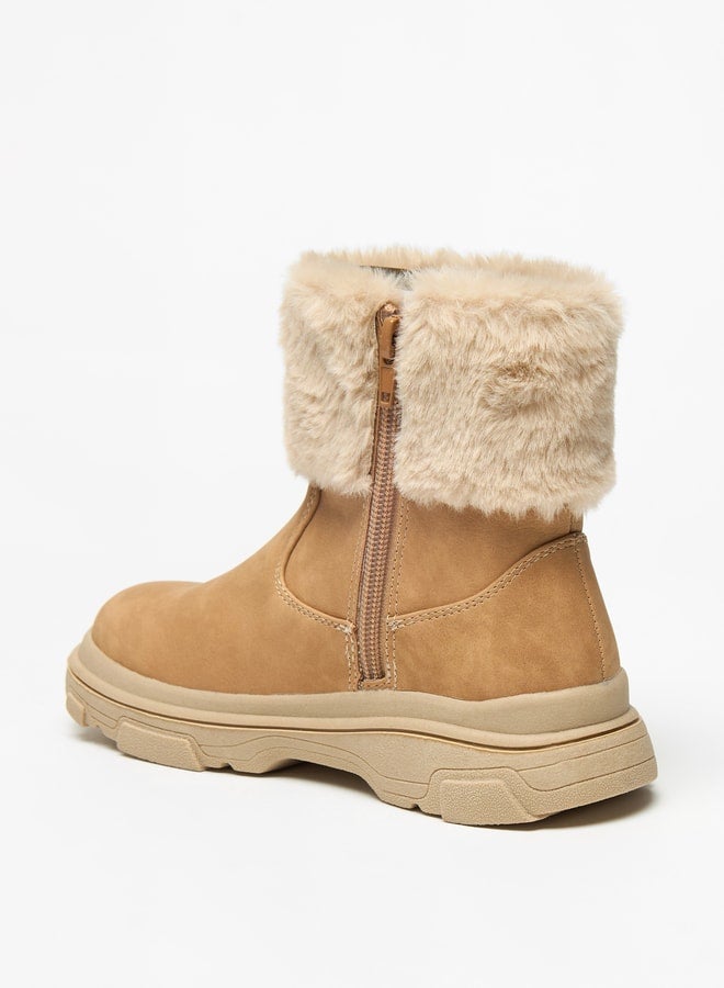 Little Missy Girls Little Missy Plush Detail Ankle Boots with Zip Closure - Image 2