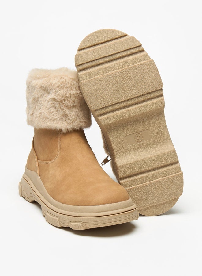 Little Missy Girls Little Missy Plush Detail Ankle Boots with Zip Closure - Image 4