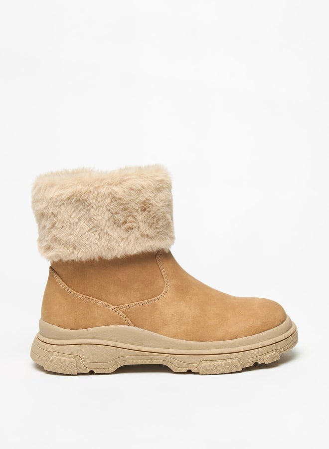 Little Missy Girls Little Missy Plush Detail Ankle Boots with Zip Closure - Image 1