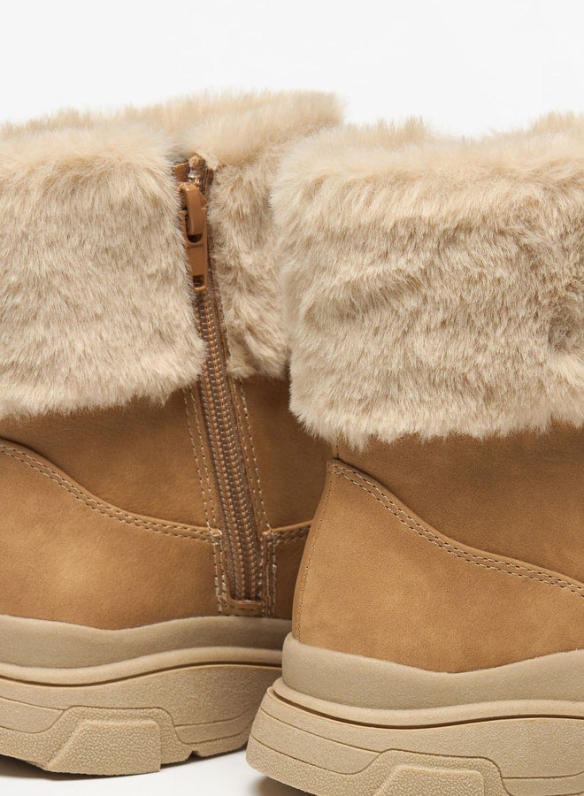 Little Missy Girls Little Missy Plush Detail Ankle Boots with Zip Closure - Image 5