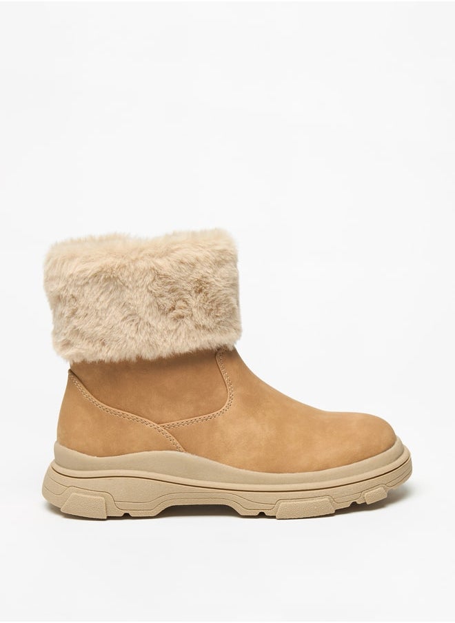Little Missy Girls Little Missy Plush Detail Ankle Boots with Zip Closure  - Image 3
