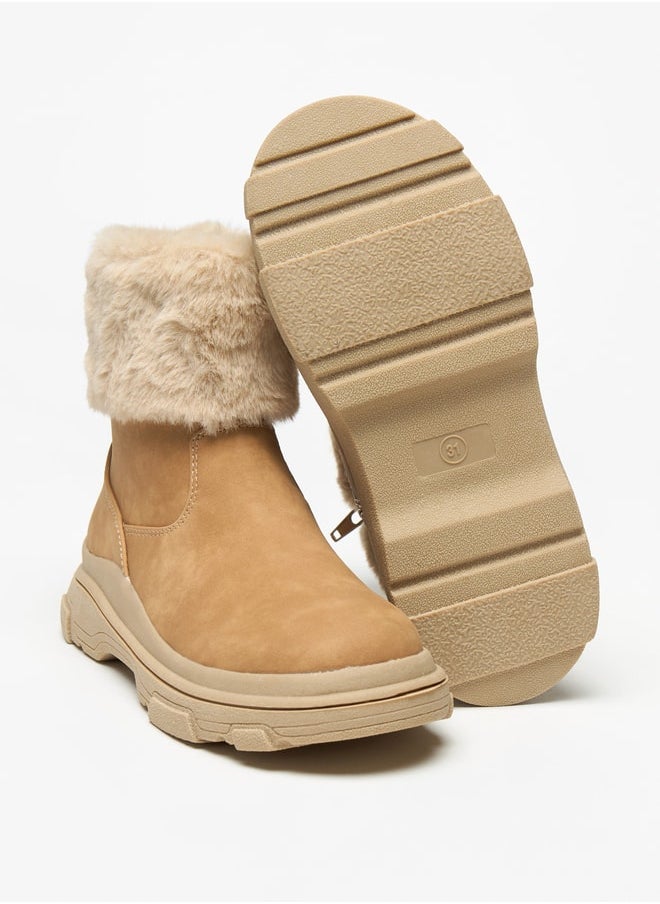 Little Missy Girls Little Missy Plush Detail Ankle Boots with Zip Closure  - Image 4