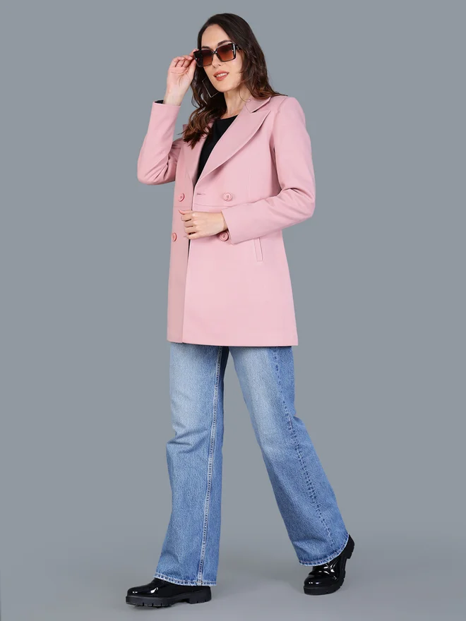 فورت كولينز معطف طويل نسائي وردي بأزرار أمامية من فورت كولينز