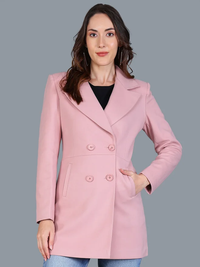 فورت كولينز معطف طويل نسائي وردي بأزرار أمامية من فورت كولينز