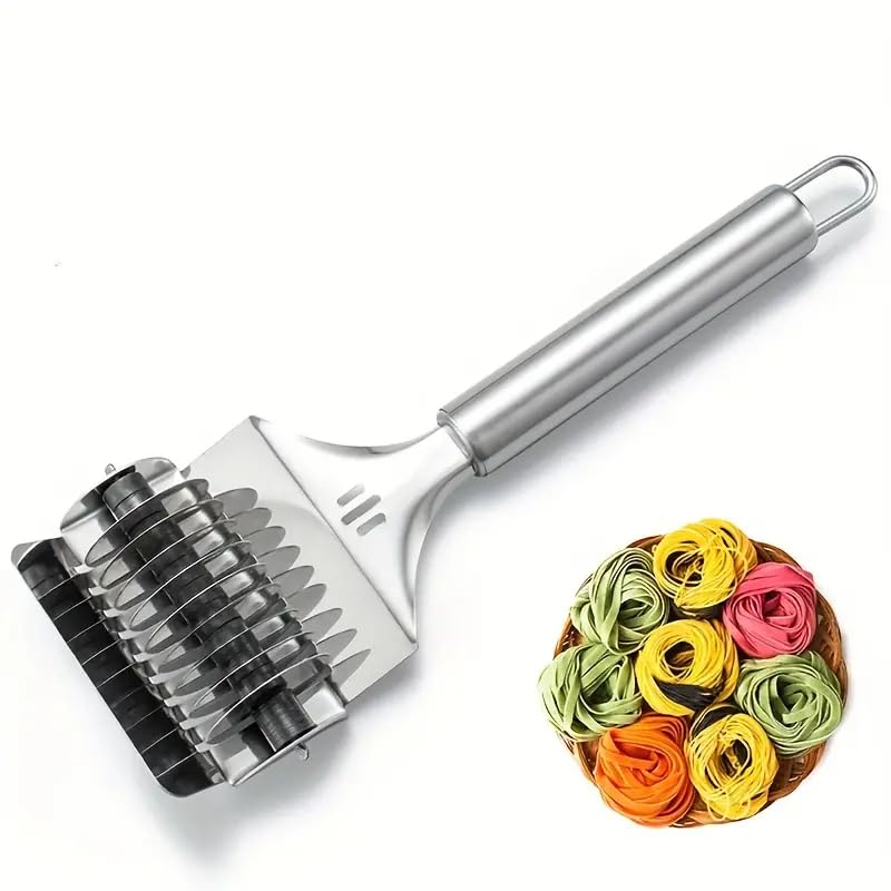 PUTHAK Stainless Steel Manual Noodle Cutter - Stainless Steel Noodle Maker Nool porotta Roller Docker Dough Cutter Tool Multifunctional Kitchen Gadget for Pasta, Spaghetti & More - Image 1