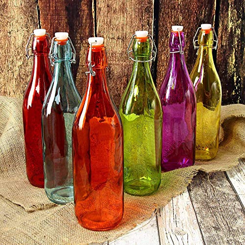 WRINGO 1000ml Glass Water Bottles with Airtight Cap, Clear, Swing Top Flip Top Bottles For Fridge, Leak Proof, Reusable, BPA Free, Water Bottle for Daily (Multicolor) (FC- (Set of 1)) - Image 2
