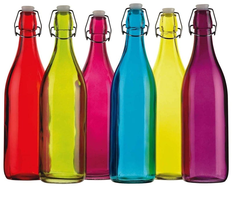 WRINGO 1000ml Glass Water Bottles with Airtight Cap, Clear, Swing Top Flip Top Bottles For Fridge, Leak Proof, Reusable, BPA Free, Water Bottle for Daily (Multicolor) (FC- (Set of 1)) - Image 1