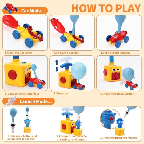 Galaxy Hi-Tech Balloon Launcher Car Toy Set, Balloon Powered Car Toys, Balloon Racers Toy with Pump Creative Inflatable Racing Car for Kids Intelligence Education Children's Toys-Multicolour - Image 2