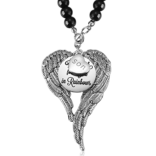 Ralukiia Loss of Son Memorial Car Charm Sympathy Gift Son Remembrance Rear View Mirror Hang Accessories Guardian Angel Grieving Funeral Gift Bereavement Condolence Keepsake - Image 1