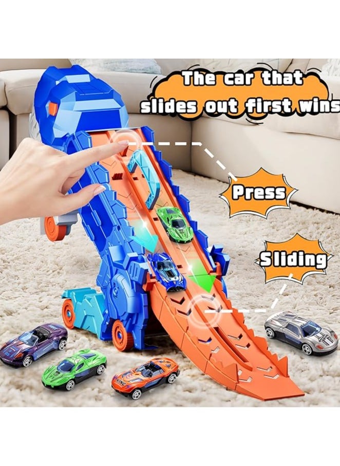 AIYISHI 13 in 1 Dinosaur Toys for 3-7, Dinosaur Transport Truck with 12 Metal Cars, City Dinosaur Ultimate Hauler Track Toy, Transforms into Stomping Standing Dinosaur Toddler Toys Gifts for Kids Ages 3+（12 Cars）  - Image 4