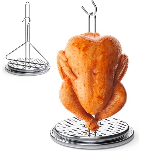 MixRBBQ Perforated Turkey Fryer Hook with Base Rack Stainless Steel Chicken Poultry Vertical Roasting Spit with Handle Lifter for Outdoor Turkey Deep Fryer Pot Propane Stove Turkey Fryer Accessory Kit - Image 1