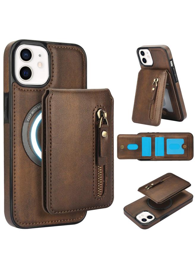 S-TOP Case For iPhone 12 mini Zipper Wallet Split MagSafe Leather Back Phone Case - Image 1