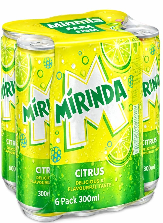 Pepsi Mirinda Citrus Carbonated Soft Drink (Pack of 6) 300ml Can By COUGAR, Refreshing Fizzy Citrus Soda, Delicious & Flavourful Sparkling Beverage, Sweet & Tangy Taste, Ready to Serve Chilled, Single Serve Can for Parties & Everyday Refreshment - (Imported-UAE) - Image 1