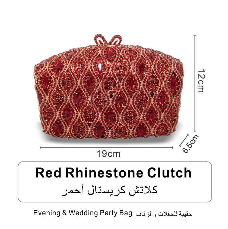 Crystal Rhinestone Evening Clutch Bag, Bow Metal Frame Formal Party Handbag Women Wedding Dinner Purse