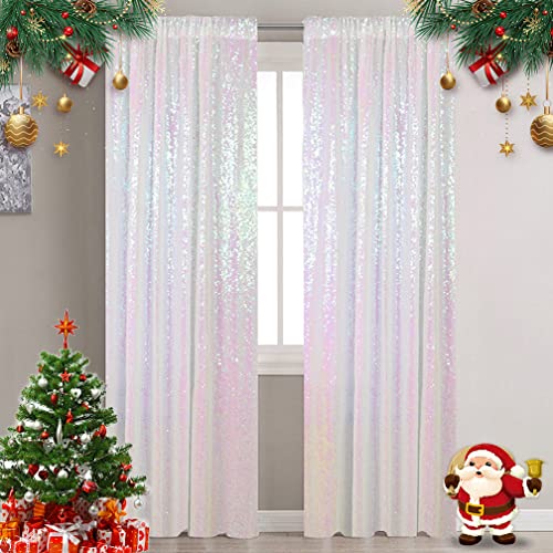 Partisout Iridescent White Sequin Curtains, 2 Panels 2Ftx7Ft Glitter Backdrop, Perfect for Wedding, Party & Photo Decor - Image 1