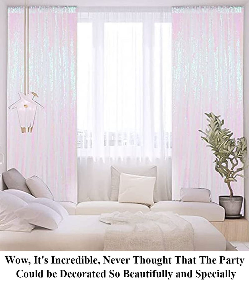 Partisout Iridescent White Sequin Curtains, 2 Panels 2Ftx7Ft Glitter Backdrop, Perfect for Wedding, Party & Photo Decor - Image 2