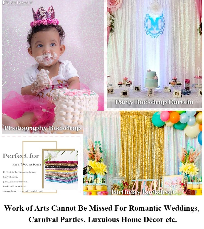 Partisout Iridescent White Sequin Curtains, 2 Panels 2Ftx7Ft Glitter Backdrop, Perfect for Wedding, Party & Photo Decor - Image 5