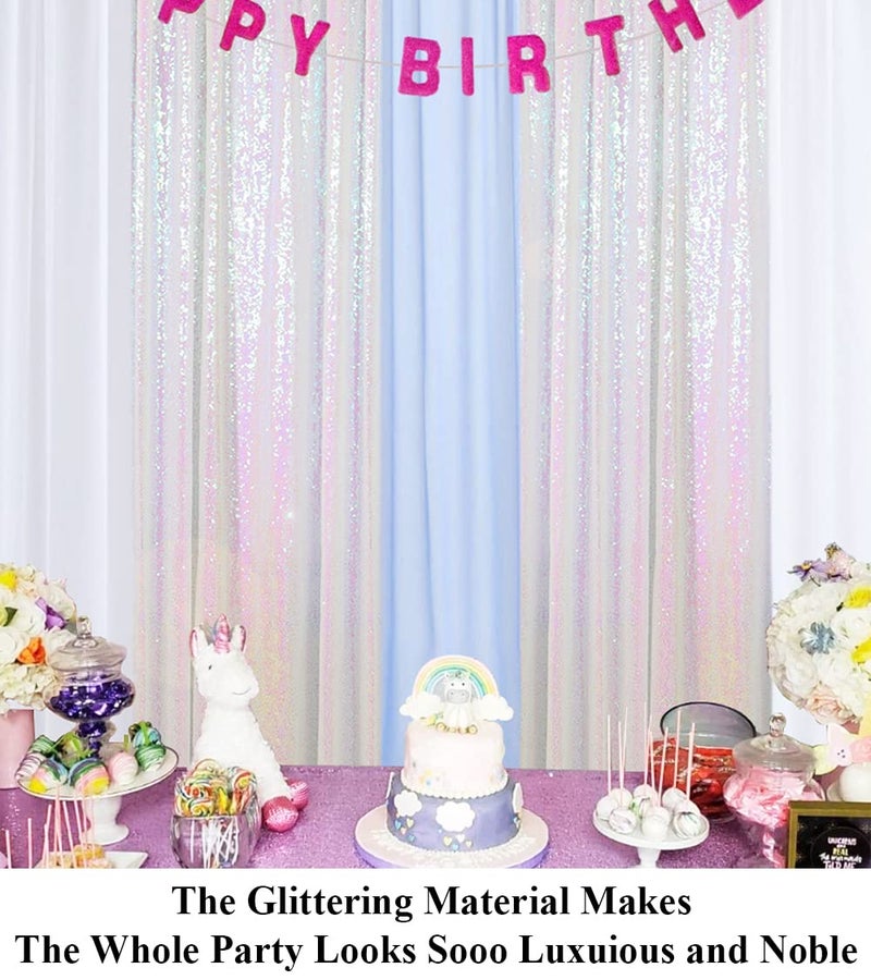 Partisout Iridescent White Sequin Curtains, 2 Panels 2Ftx7Ft Glitter Backdrop, Perfect for Wedding, Party & Photo Decor - Image 3