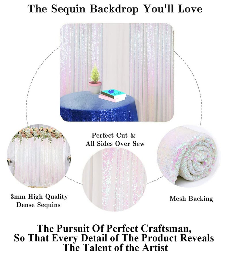 Partisout Iridescent White Sequin Curtains, 2 Panels 2Ftx7Ft Glitter Backdrop, Perfect for Wedding, Party & Photo Decor - Image 4