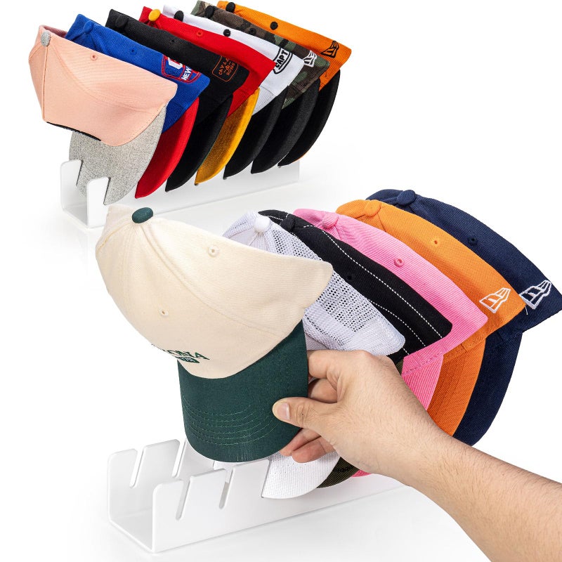 أبريري OAPRIRE HAT Stand for Baseball Caps Display و Organizer No Install Acrylic Hat Organizer 2 حزمة يحمل 14 عبارة عن قبعات بيسبول لـ Closet Bedroom Dresser (أبيض) - Image 1