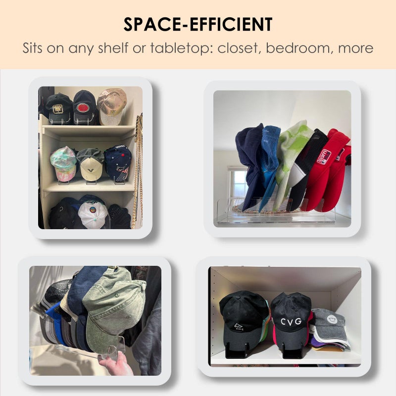 أبريري OAPRIRE HAT Stand for Baseball Caps Display و Organizer No Install Acrylic Hat Organizer 2 حزمة يحمل 14 عبارة عن قبعات بيسبول لـ Closet Bedroom Dresser (أبيض) - Image 3