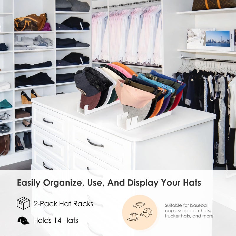 أبريري OAPRIRE HAT Stand for Baseball Caps Display و Organizer No Install Acrylic Hat Organizer 2 حزمة يحمل 14 عبارة عن قبعات بيسبول لـ Closet Bedroom Dresser (أبيض) - Image 2