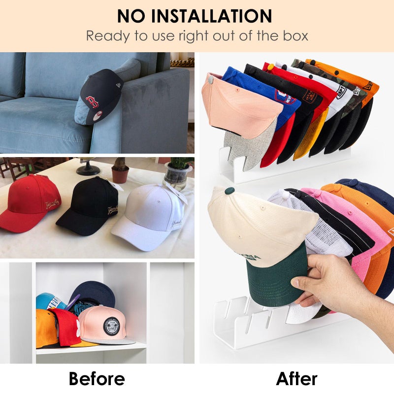 أبريري OAPRIRE HAT Stand for Baseball Caps Display و Organizer No Install Acrylic Hat Organizer 2 حزمة يحمل 14 عبارة عن قبعات بيسبول لـ Closet Bedroom Dresser (أبيض) - Image 4