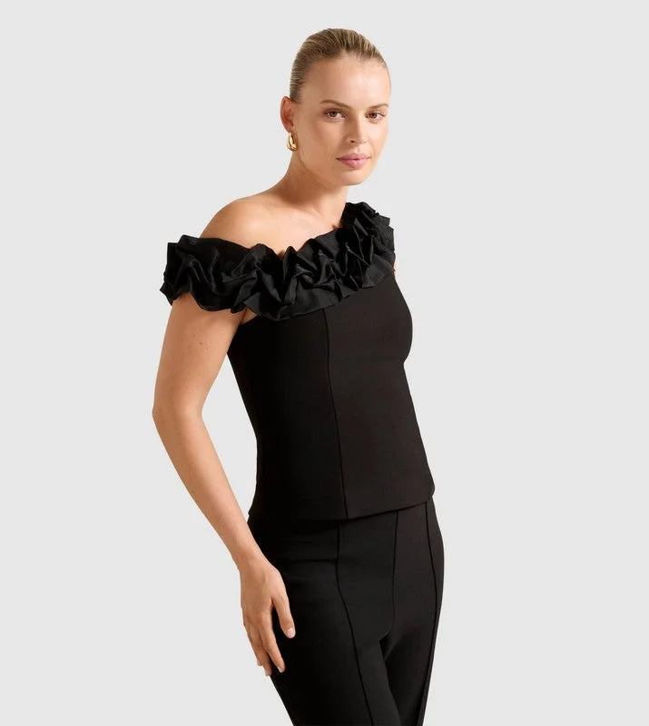 forever new  SADIE Asymmetric Neck Ruffled Top for Women | Best Price UAE