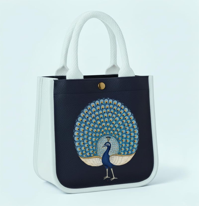 HOBBY INDIA Kids Lunch Bag | Cute & Stylish Mini Tiffin Bag for Boys & Girls | Cute Cotton Cartoon Design I Perfect For Picnic Tuition School, Preschool & Playschool (Peacock) - Image 1