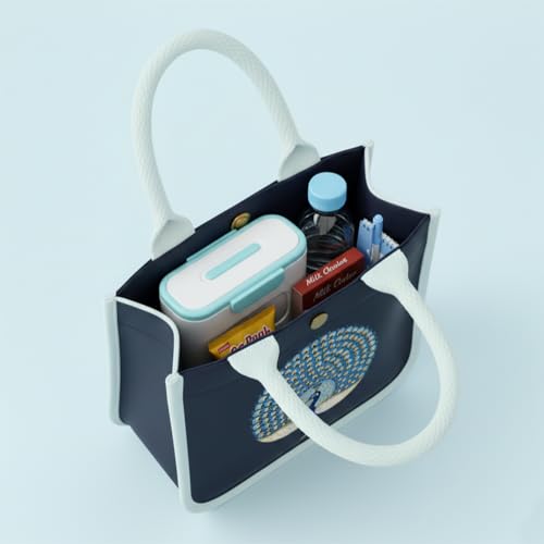 HOBBY INDIA Kids Lunch Bag | Cute & Stylish Mini Tiffin Bag for Boys & Girls | Cute Cotton Cartoon Design I Perfect For Picnic Tuition School, Preschool & Playschool (Peacock) - Image 5