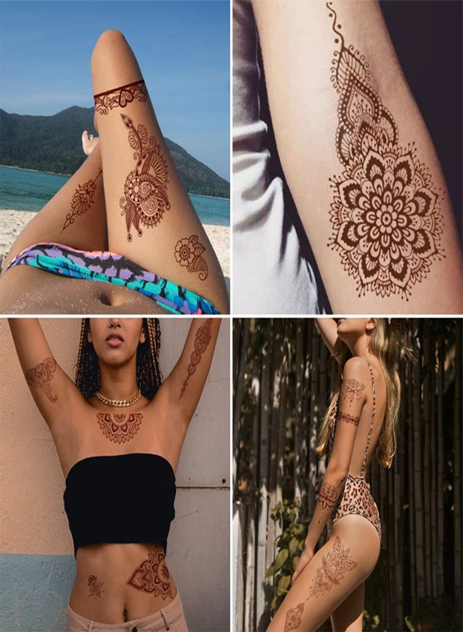 ملصق وشم دانتيل بني محمر، ملصق وشم قابل للنقل بالماء، ملصق مقاوم للماء، ملصق فن الجسم، فن مؤقت للبشرة للنساء والفتيات - Image 4