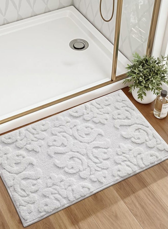 DEXI Bathroom Rug 24x36, Non Slip Washable Bath Mat for Shower Floor, Absorbent Soft Bathmat with Rubber Backing, Plush Fluffy Microfiber Floral Retro Carpet, White - Image 5