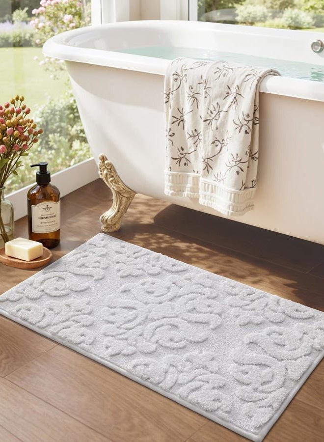 DEXI Bathroom Rug 24x36, Non Slip Washable Bath Mat for Shower Floor, Absorbent Soft Bathmat with Rubber Backing, Plush Fluffy Microfiber Floral Retro Carpet, White - Image 4